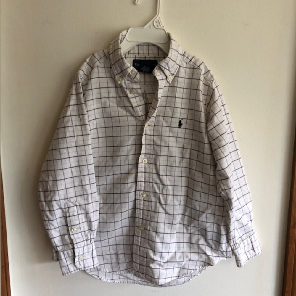 RALPH LAUREN Tattersall Cotton Blue White Button Down Shirt 5 Blue Label